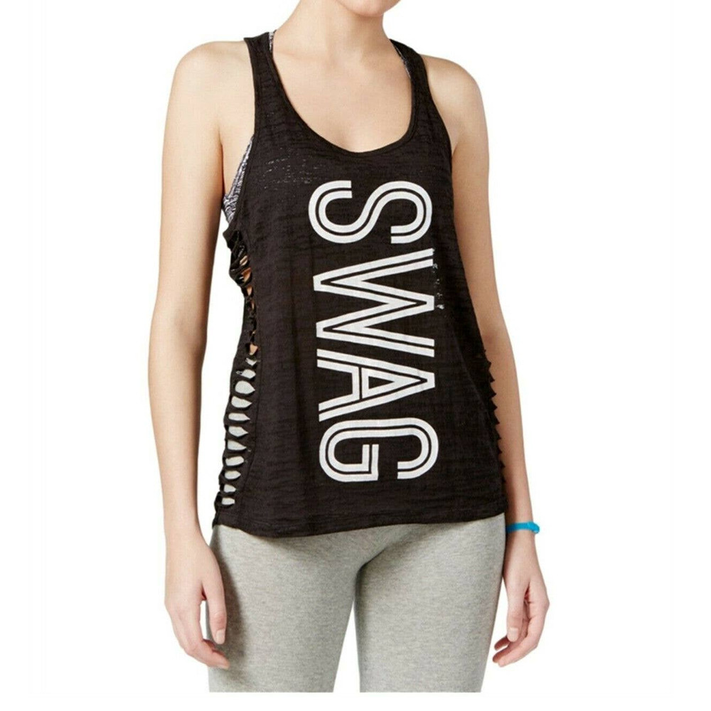 Material Girl Womens Racerback Swag Shiny Active Tank Top Black Size XXS $25 NWT
